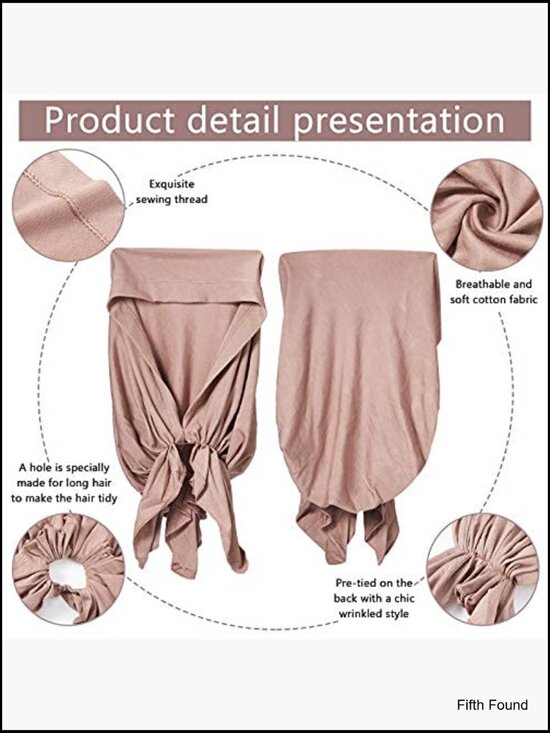 4 Pack Modal Cotton Slip-On Pre-Tied Head Wrap Scarves Women\'s Headwear main image 5